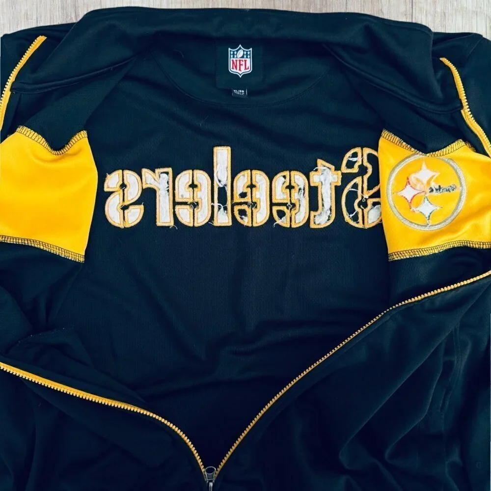 NFL Pittsburgh Steelers Full Zip Black Gold Embroidery Logo Track Jacket Mens XL